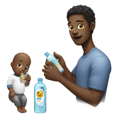 Black male holding a baby and a bottle of baby oil sticker