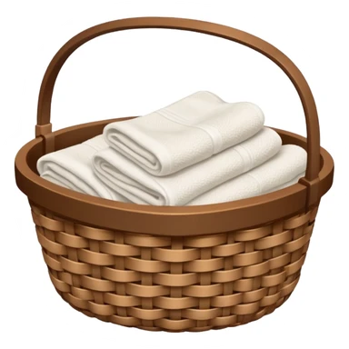 A woven Brown basket with fresh washed linen, white towels  sticker