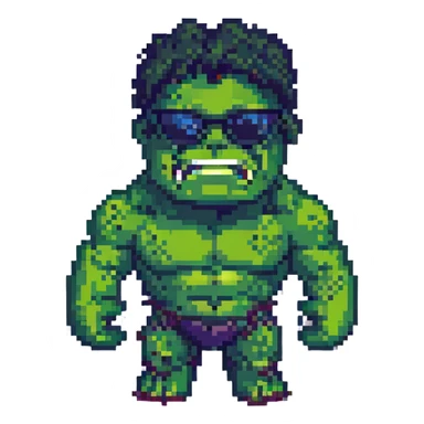Hulk wearing sunglasses, pixel art style sticker