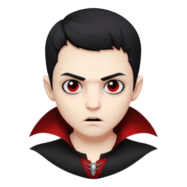 Vampire boy with the short black hair, pale scin, black eyes, little fangs and dark circles under his eyes. He has serious face sticker