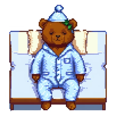 A bear in pajamas, sleeping with a nightcap sticker