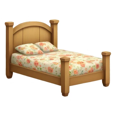Wooden bed with floral bedding sticker