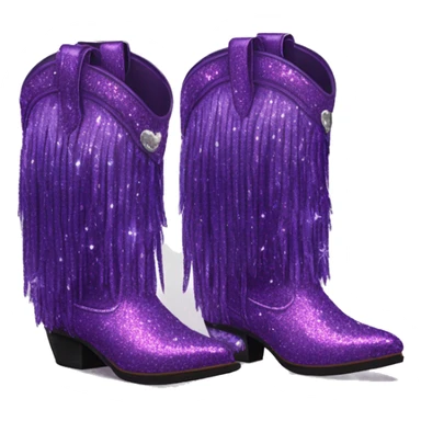 Realistic royal purple fashion cowgirl boots with sparkly shiny glitter fringe on them. sticker