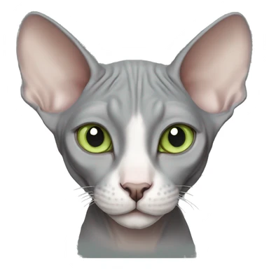 grey sphynx cat with light green eyes and white nose sticker