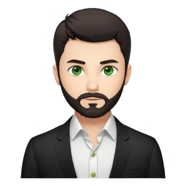 Man with a short full beard, Styled hair, Best looking man in the planet, onepiece style dark hair, green eyes, more anime style more maskulin. Wearing a white formal shirt, first buttons open macho style sticker