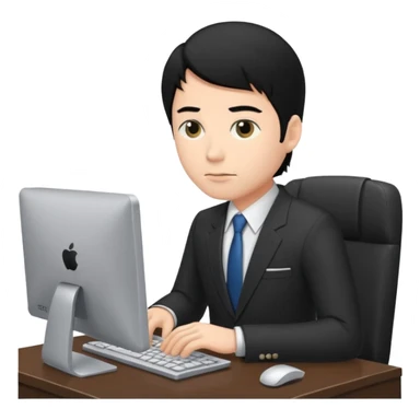 man with black hair and suit using a pc sticker