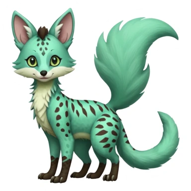 Feral Rare Fantasy brownie minty-cyan pastel-seafoam-green Hunter-forest-green  Vernid-Sergal-Genet-Trico-species by LiLaiRa, random markings, tufted tail, tufted ears, full body sticker