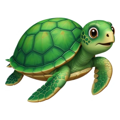 whimsical 3D green turtle with a round face, large expressive eyes, and tiny paws sticker
