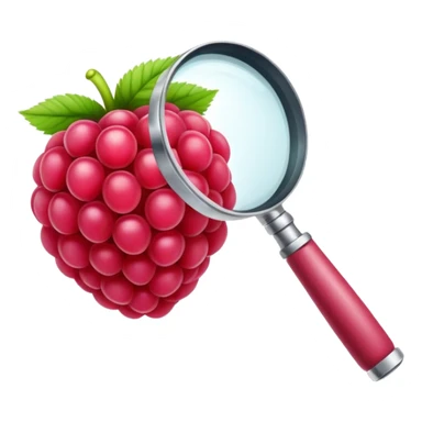A raspberry R letter holds a magnifier sticker
