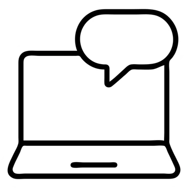 ordinateur avec une bulle de conversation au dessus, style outline noir simple sticker