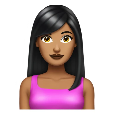 Tanned woman with long black hair, dressed in y2k Paris Hilton hair, makeup, and neon attire sticker