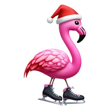 Pink flamingo in ice skates and Santa hat sticker
