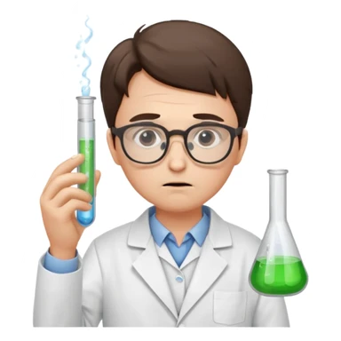 Frowns with Glasses,  Disappointed Scientist: Lab coat, thin glasses, holding test tube, upset expression
 sticker