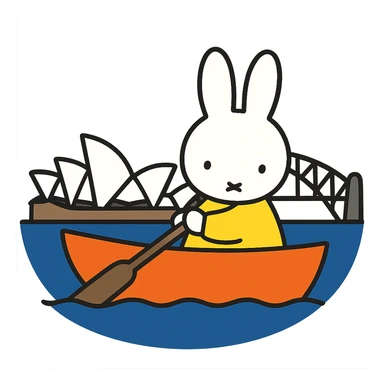 flat toon style Miffy in a boat on Sydney Harbour sticker