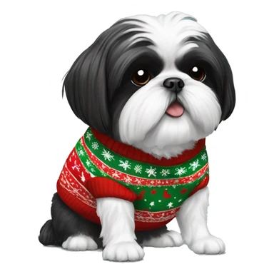 black and white shih tzu wearing a christmas jumper sticker