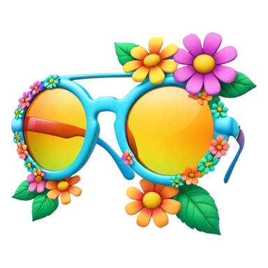 3D, psychedelic colored sunglasses made out of hippie style flowers sticker