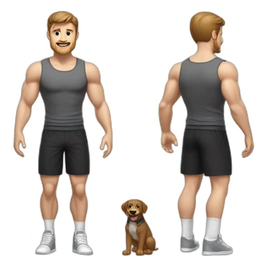 Full height realistic Actively gesturing with hands Pale skinned Fit Man With the biceps and brown hair in dark gray Sleeveless Mike, black oversize sports shorts, watch and white Sneakers sticker