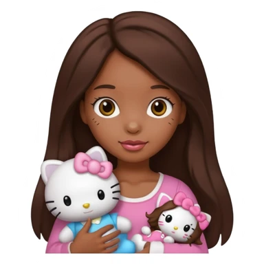 black girl with long brown hair, holding a hello kitty plushie  sticker