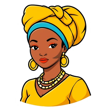 Fashionable African woman with designer clothes, stylish headwrap, statement jewelry and confident pose sticker