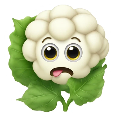 Cauliflower with cute big eyes holding a mirror, surrounded by leaves. sticker