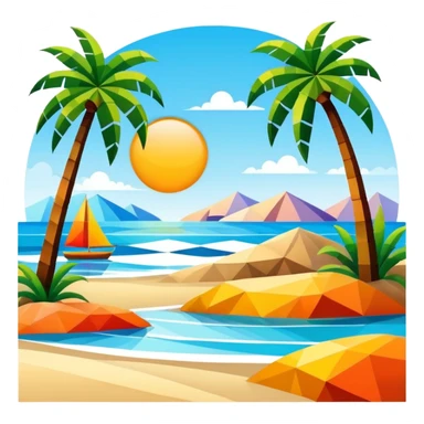 abstract art shapes on the beach with palm trees landscape  sticker