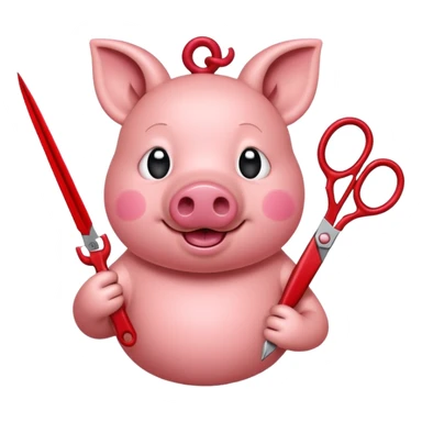 apple pig emoji holding scissors sticker