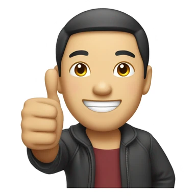 Smiling Chinese man shows thumbs up sticker