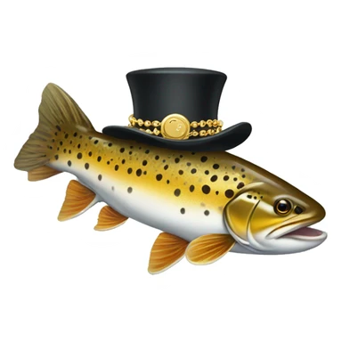 Brown trout wearing a top hat and gold chain sticker