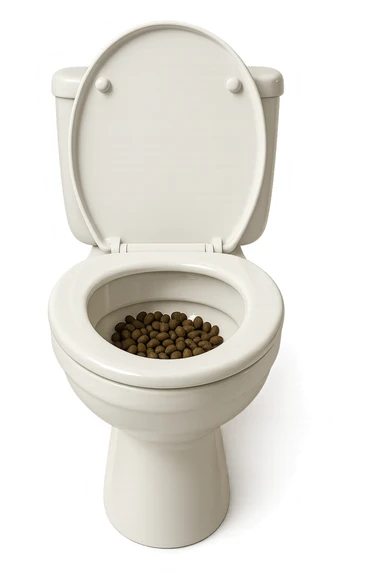 wc dentro cui cadono feci di animale a pallini, iperrealistico 4k sticker