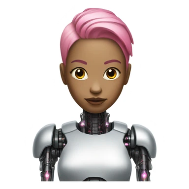 cyborg girl, pink hair, robot body, gynoid sticker