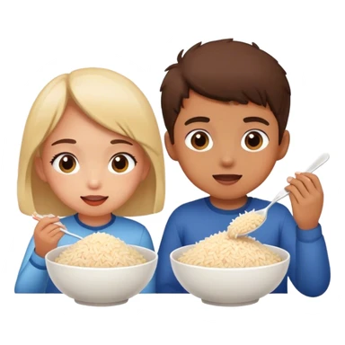 Girl and boy eating rice sticker