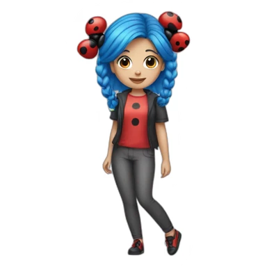 One girl with blue hair pigtails and ladybug suit sticker