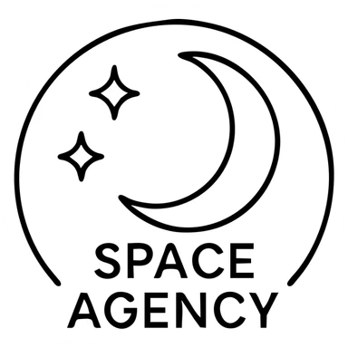 minimalist space agency logo with moon and stars sticker