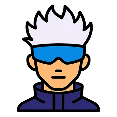 Gojo Satoru, stylized as a cool modern icon, minimal details, blue blindfold, white hair sticker