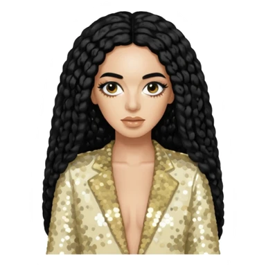 Solange from Destiny's Child with long black hair, cream sequin outfit  sticker