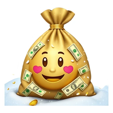 3D emoji style, money bag with dollar bills, New Year theme, snow particles, festive lighting, rich vibe, high detail, transparent background

 sticker