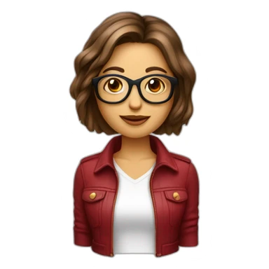 mujer pelo bob castaña con mechas rubias y ojos marrones con gafas color rojo sticker