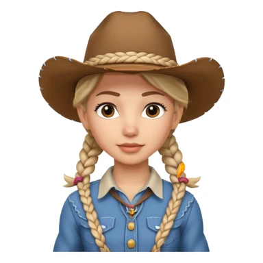 cute cowgirl portrait, head and shoulders only, cowboy hat, braided hair, western outfit collar, confident expression, 3D cartoon, mobile game icon style, clean background, no text, no watermark
 sticker