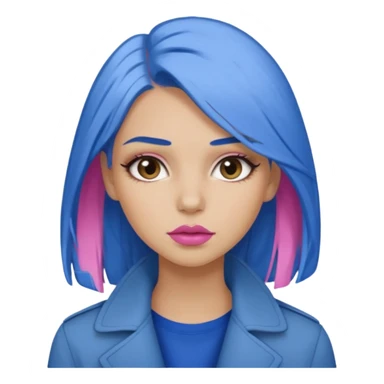 Make a girl with medium dirty blonde hair with an under coat of blue hair, add pink soft lips, lashes and  a tan skin tone sticker