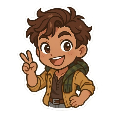 Renato Lyra from Dead by Daylight, chibi style, cute proportions, signature clothing, playful expression sticker