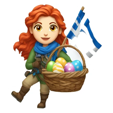 Greek Female winter mountaineer red hair white skin climbing with Greek Flag and Easter eggs basket sticker