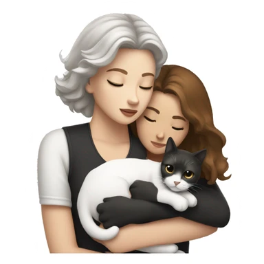white brown haired women cuddling black and white cat sticker