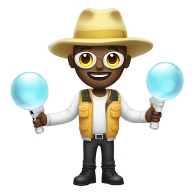 White Guy. glowing outfit and hat. bubble guns in each hand sticker