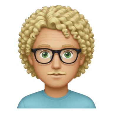 white guy with curly blonde hair and light blue ish green eyes with black glasses  sticker
