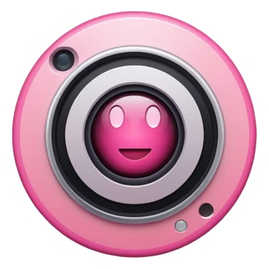 A round camera lens, apple emoji style, minimalist, with highlights, no faces, pink sticker