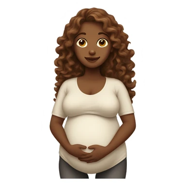Pregnant white lady with long, brown, curly hair holding her belly sticker