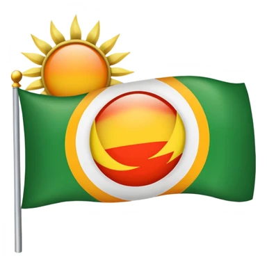 Flag with with 1 red, 1 white and 1 green horizontal flag and an orange/yellow pointed sun in the middle sticker