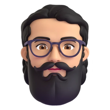 middle eastern man with medium length black beard, black hair, thick connected unibrow, tan skin, brown eyes, wearing glasses sticker