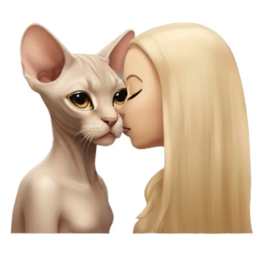 beige Sphinx cat and girl with long hair kissing it sticker