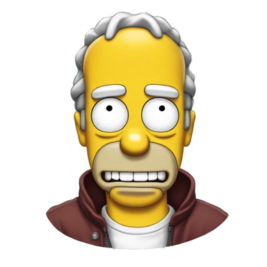 homer simpson with a smug smile, sharingan eyes and a naruto headband sticker